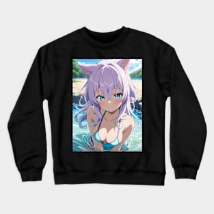 Anime Girl Beach Day Crewneck Sweatshirt